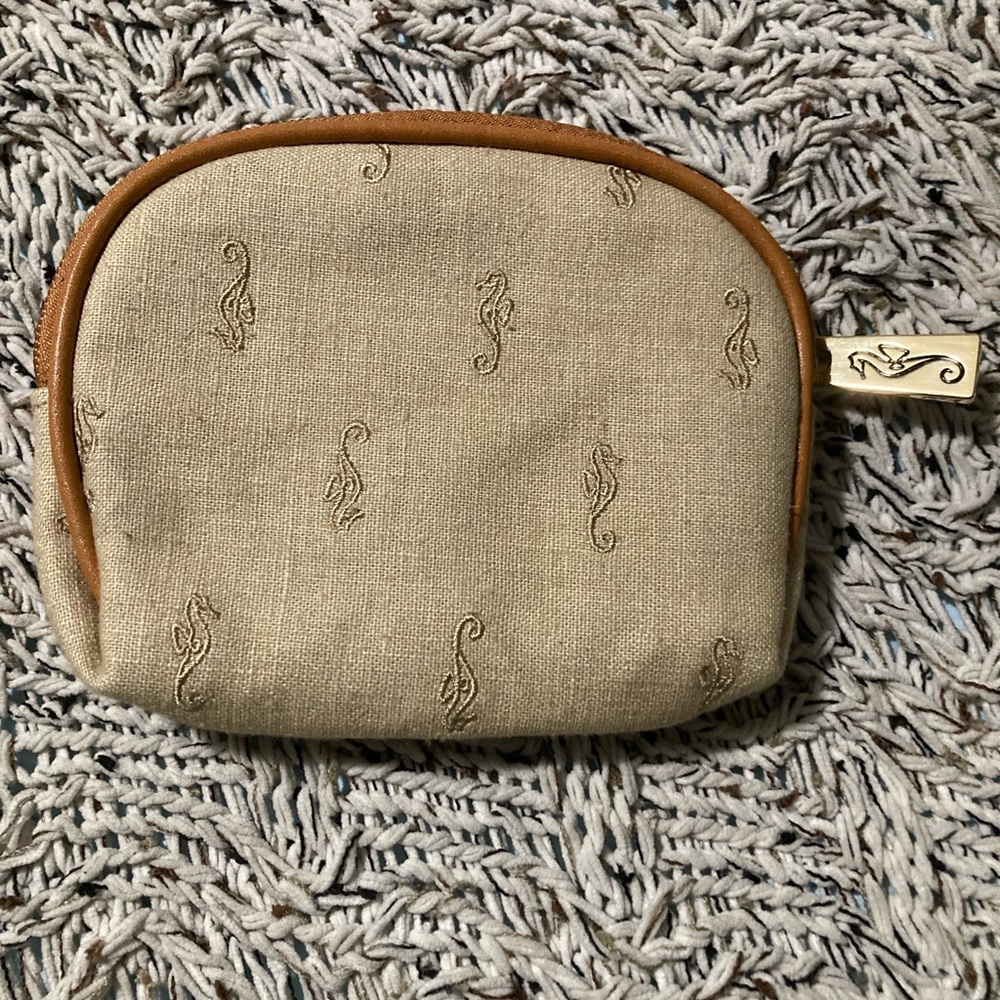Tori Richard Beige pouch with embroidered sea horse design